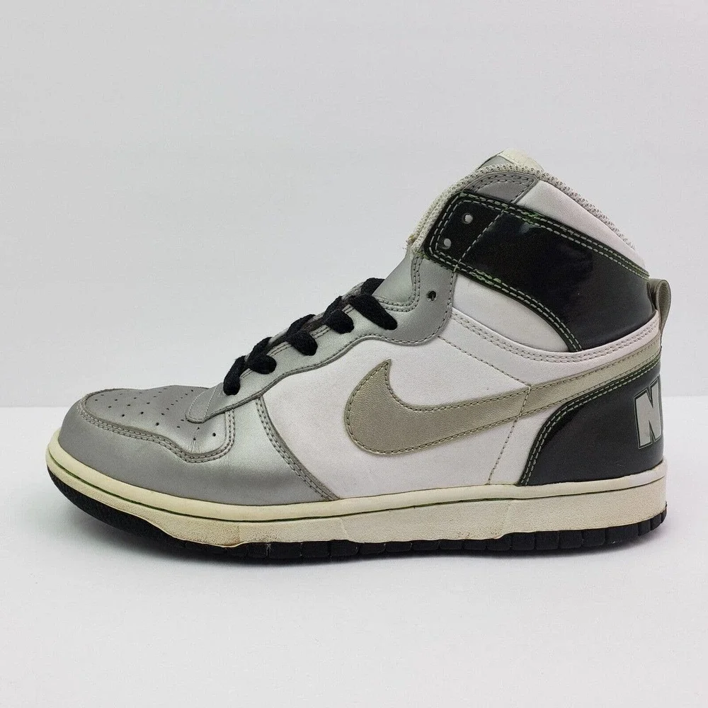 Nike Big Nike High LE Womens Size 9 Silver Black White Sneaker Shoes 358858-103